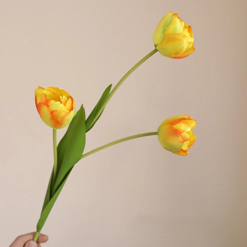 5pcs Artificial 3 Heads Tulips Branches Silk Fake Flowers for Holiday Party Decoration Simulation Tulip Champagne Pink Flower