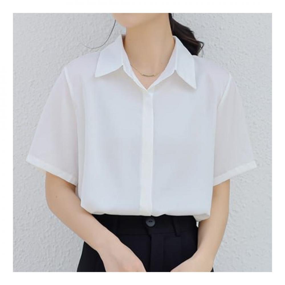 Navava Women Vintage Simple Short Sleeve Shirt Nb2232
