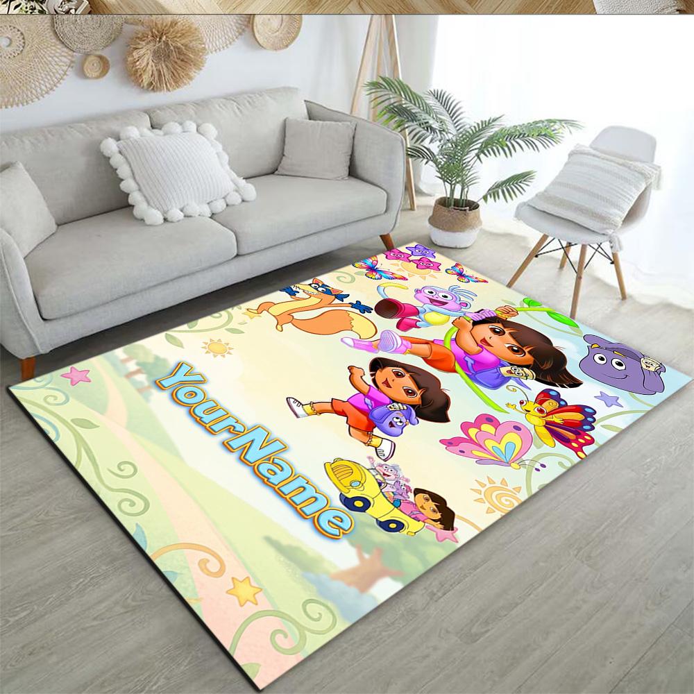 Dora Explorer Customizable Name Floor Mat Design for Playrooms Study room Dormitory Game Room Anti-slip Rug Office home decor