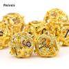 7 Pcs Golden Black Circular Dragon Metal Dice Hollow Metal Polyhedral Dice Suitable for Role-Playing RPG  Board Game Card Game