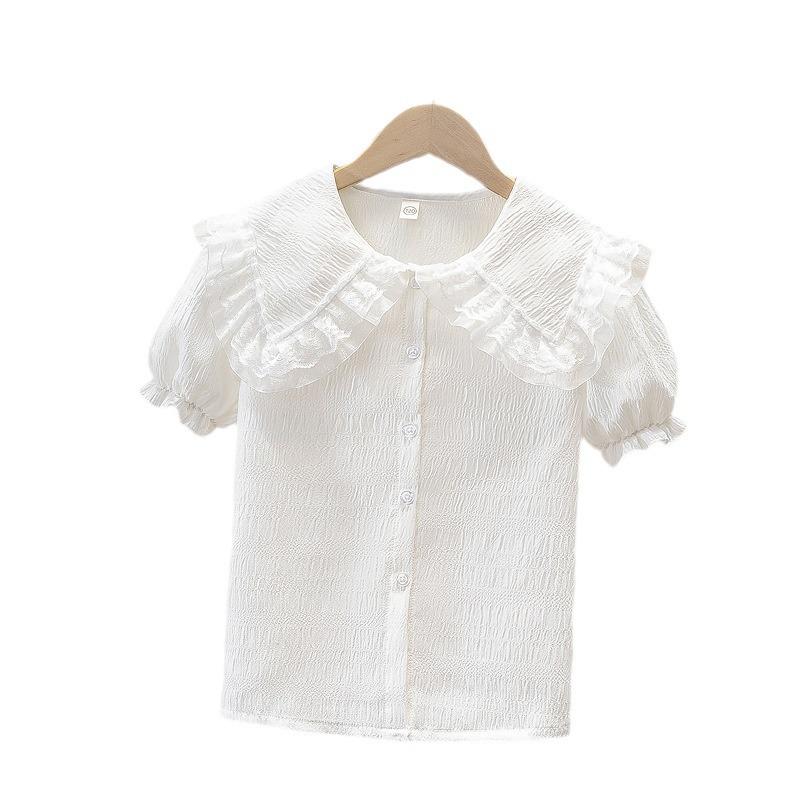 Girls' Short-Sleeve Summer Chiffon Shirt 2024 - White