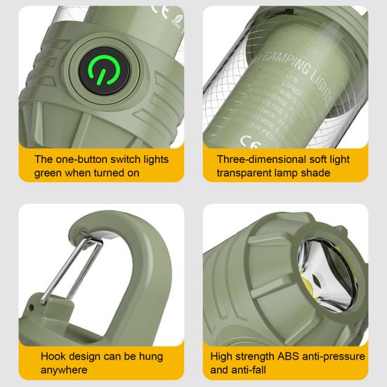 LED Camping Light with Hook 4 Modes Adjustable Waterproof Type-C Rechargeable Portable