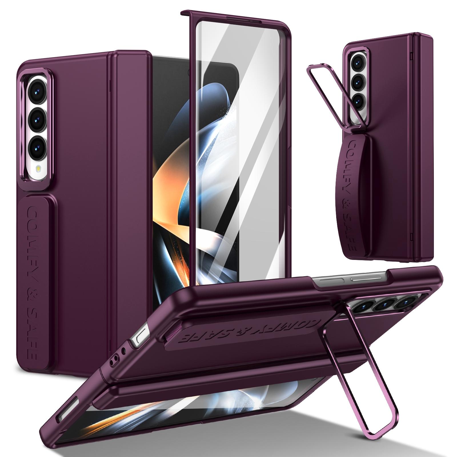 

For Samsung Galaxy Z Fold 4 Lens Holder External Elastic Wristband 9H Tempered Glass Shell Film Integrated Phone Case For Galaxy Z Fold 4