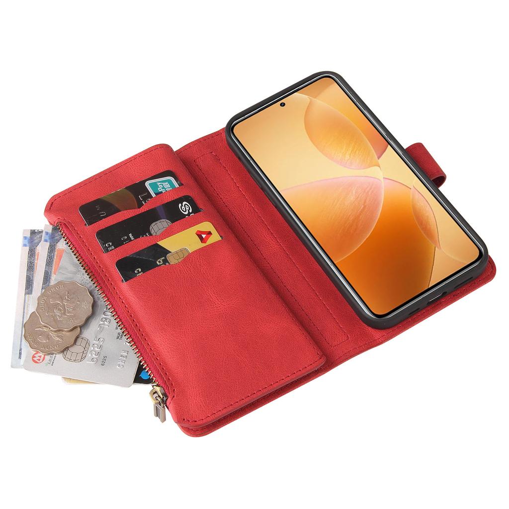 For Xiaomi 14T Pro Zipper Wallet Case with 15 Card Slots and Strap Leather Phone Cover