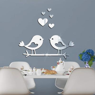 Silver Acrylic 3D Mirror Wall Sticker Home Decor Removable Poster for Birthday Party Wedding Diy Wallpaper Peel&Stick Room Decor