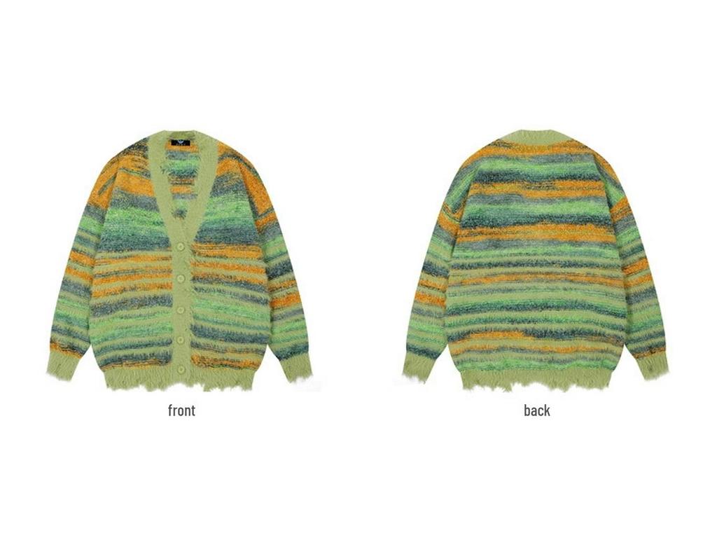 Unisex Strickjacke mit Farbverlauf und kontrastierenden Streifen, langen Ärmeln