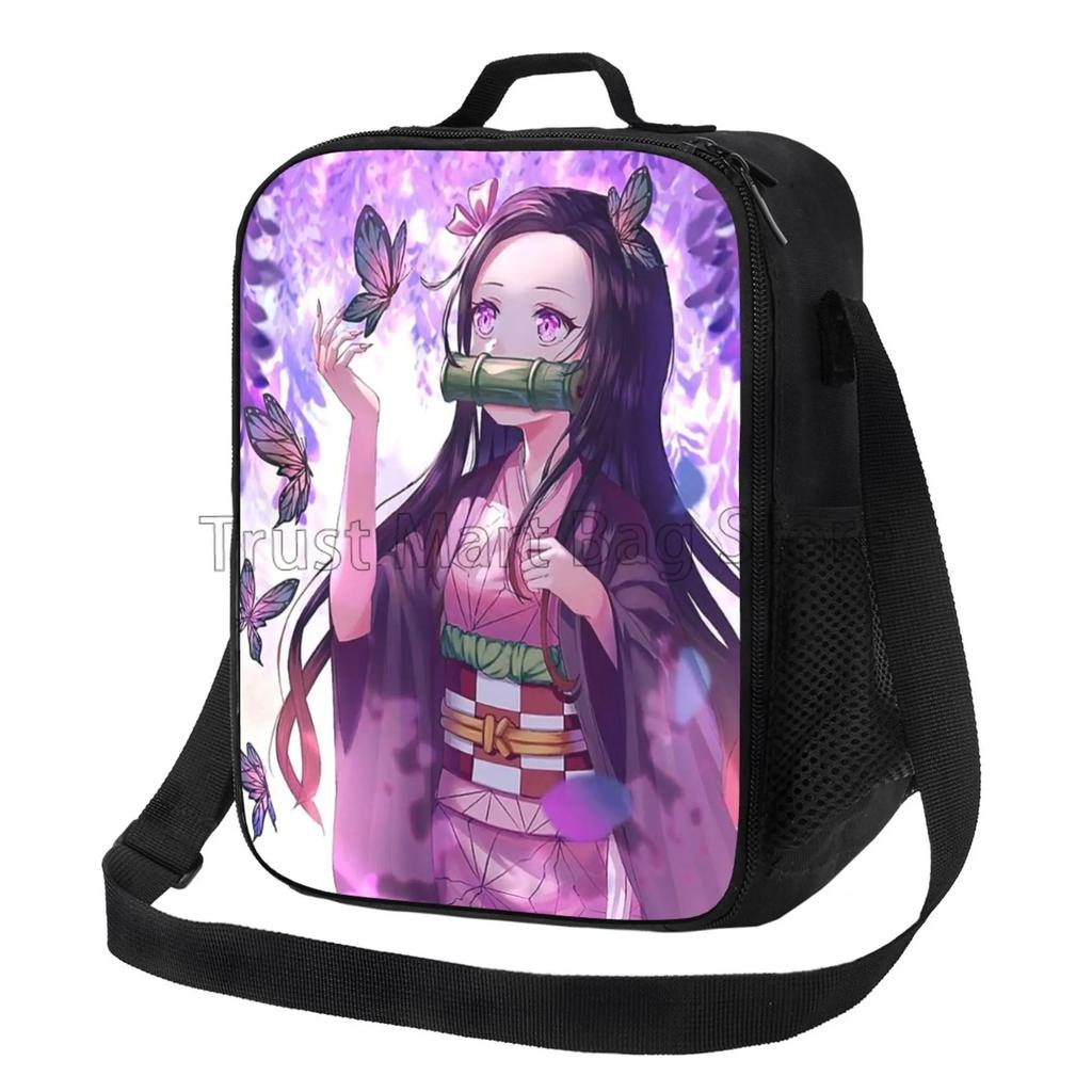 Anime Nezuko Isolierte Lunchbox Kühltasche Reise Tragbare Aufbewahrungstaschen Mädchen Wiederverwendbar Auslaufsicher Multifunktional Bento