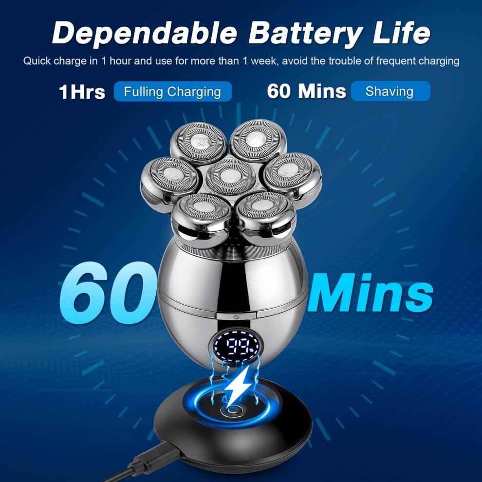 Head Shavers For Bald Men-5-in-1 Electric Head Shaver For Bald Men, Rotary Design Head Shavers, Electric Men's Grooming