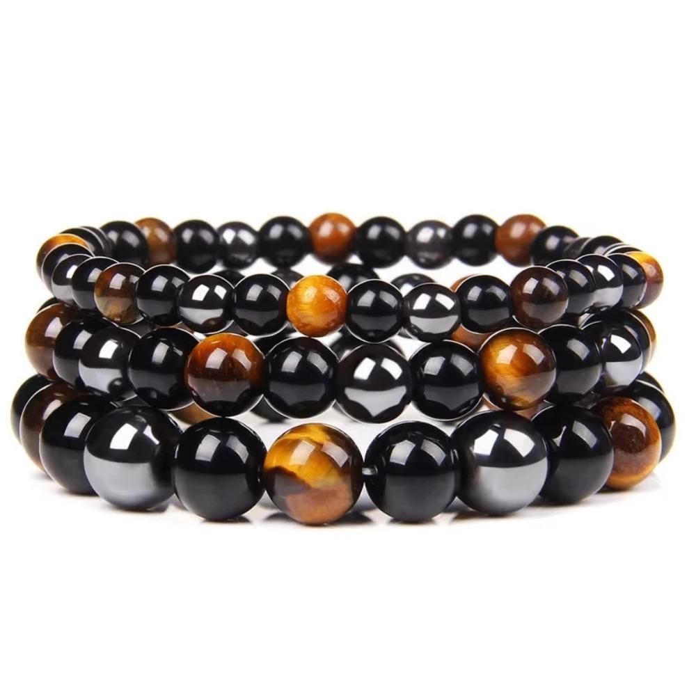 Natürliche schwarze Obsidian-Hämatit-Tigerauge-Perlen-Armbänder für Männer zum magnetischen Gesundheitsschutz für Frauen Seelenschmuck Pulsera Hombre