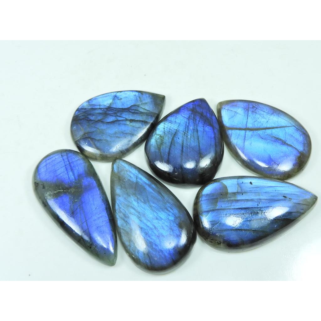 327Cts.Natural Labradorite Blue Flash Pear Cabochon Loose Gemstone 06Pcs Lot LL-1218