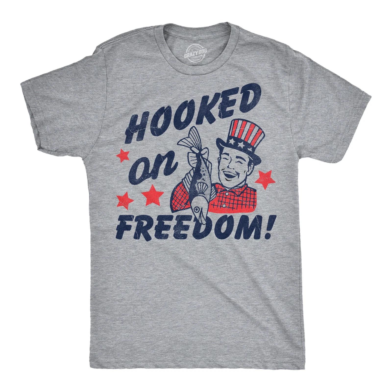 Mens Funny T Shirts Hooked On Freedom Sarcastic Fourth Of July Graphic Novelty M
