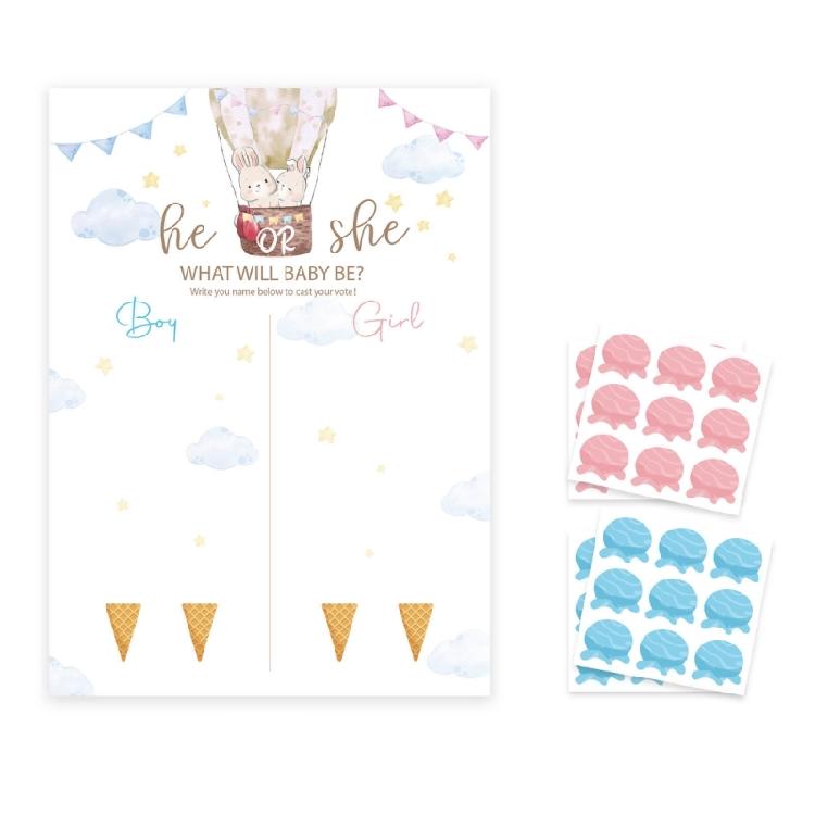 

Gender Reveal Party Poster Games Blue and Pink Voting Stickers for Baby Shower білий
