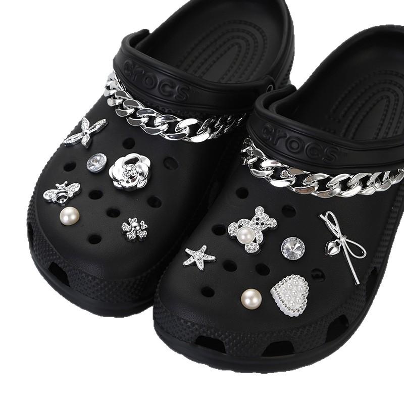 Bear Rhinestone Chain Silver Crocs Accessories DIY Shoe Buckle Flower