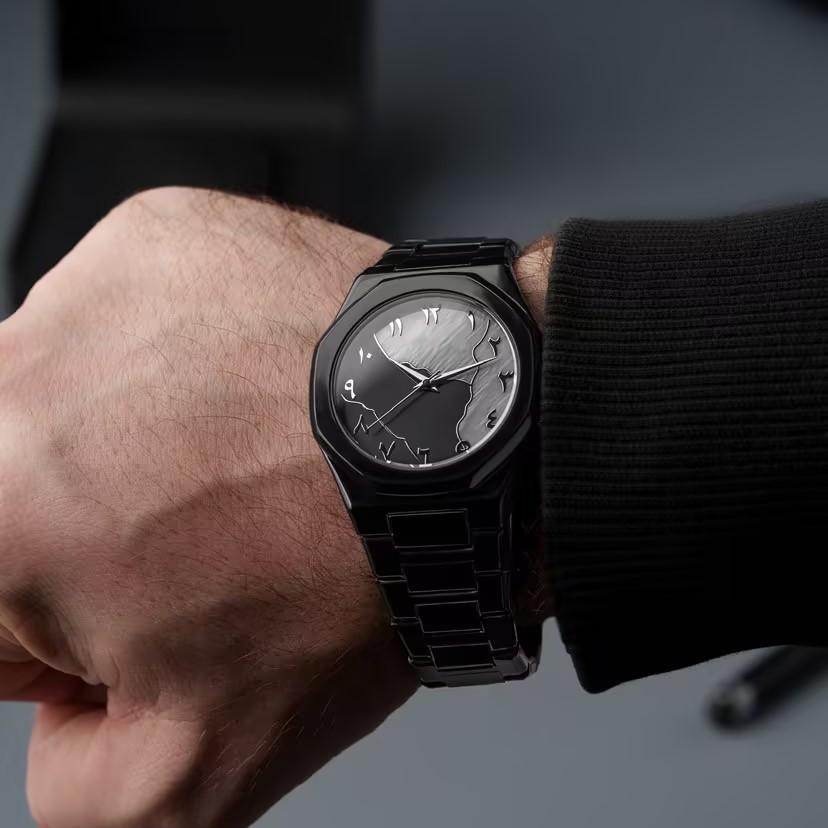 Waterproof Men's Watch Arabic Numeral Alloy Case Stainless Steel Luxury Shiny Black Silver Watch