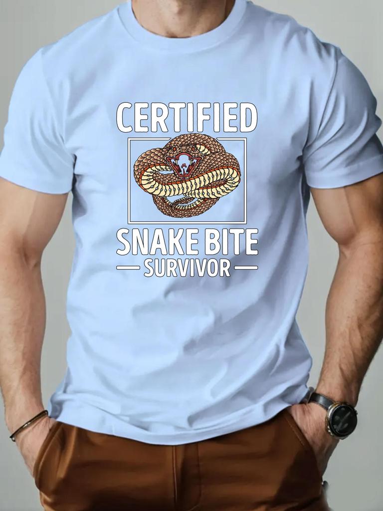 Men's T-Shirt 100% Cotton Cartoon Animal Snake Print Summer Oversized Round Neck Breathable Casual Short Sleeve Fashion T Shirt