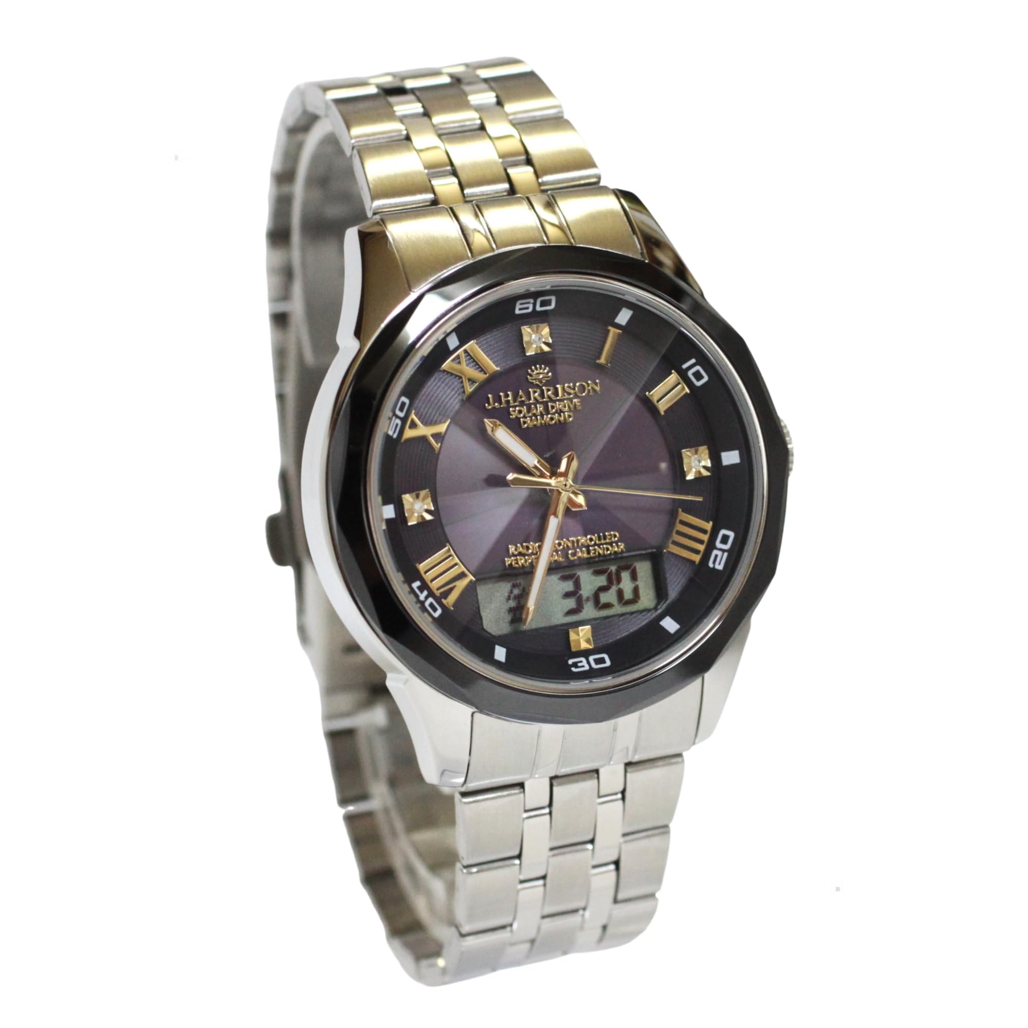 

John Harrison Perpetual Calendar Solar Watch of the model with analog and digital with diamonds quality guarantee Black Radio-Controlled Men s [Easy чёрный