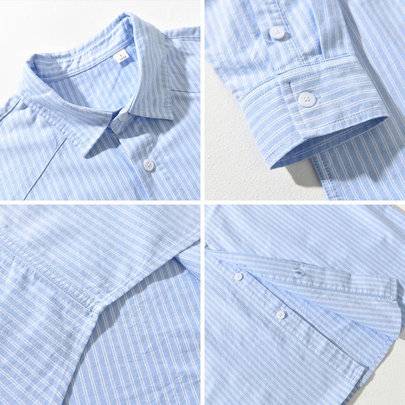 Korean Style Striped Long Sleeve Men Shirt Spring Fall Daily Casual Men Tops Lapel Collar Button Shirt Pure Cotton Men Clothing