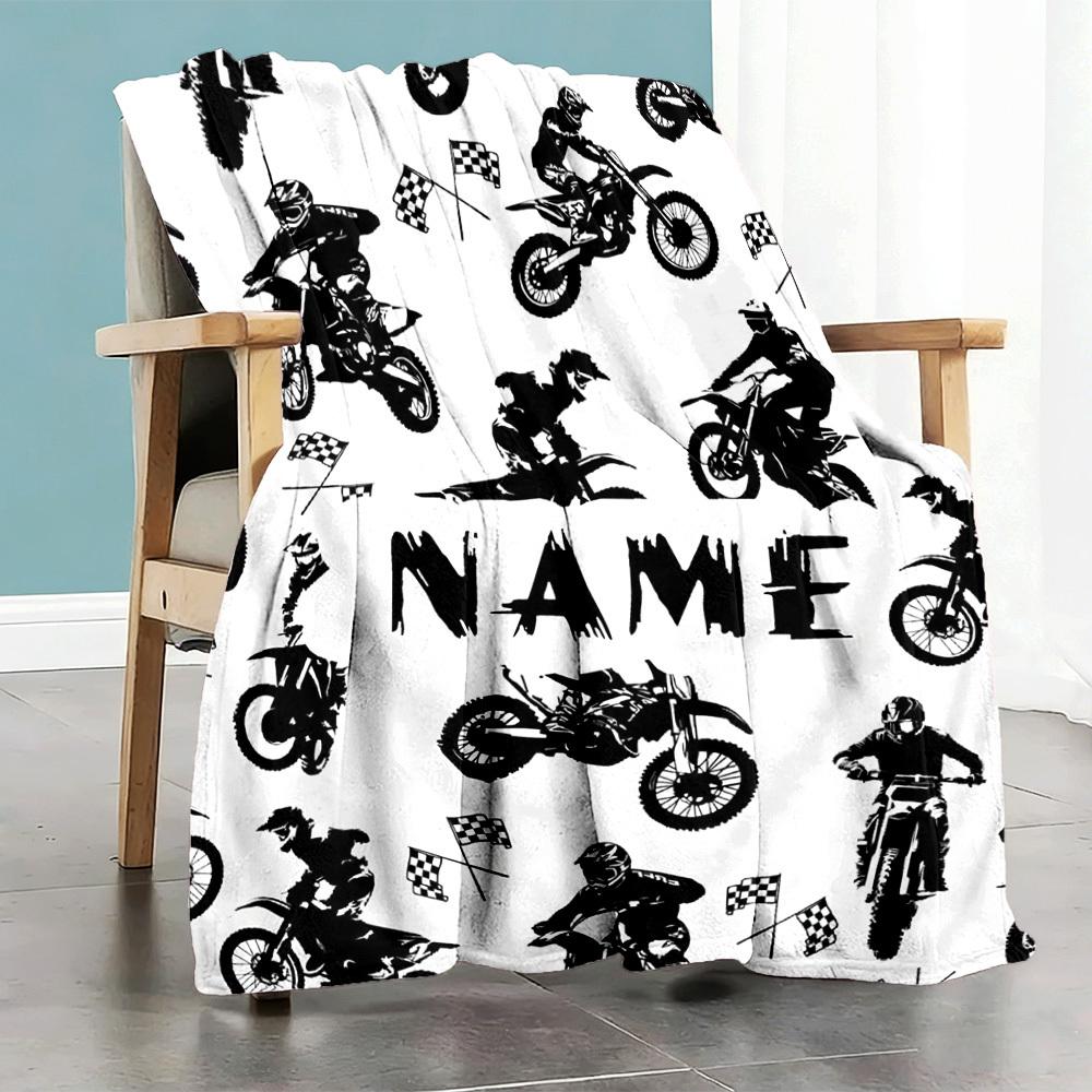 Dirt Bike Motocross Theme Customize Your Name Home Blankets Comfortable Soft Lightweight Allseason Multipurpose Blanket For Picnics Couches Offices