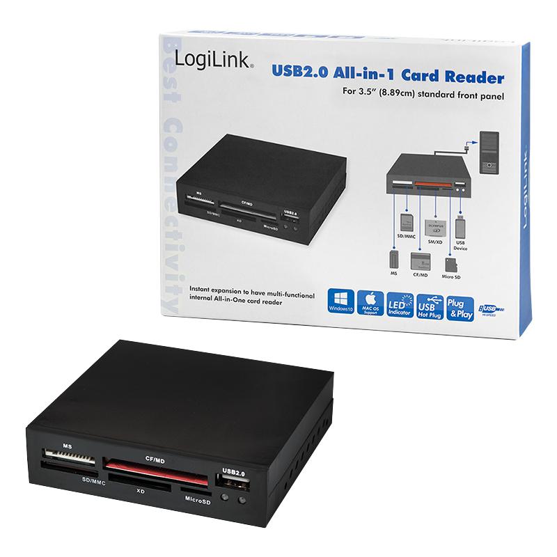 USB 2.0 Card Reader, Internal 3.5" for Installation, Black, Logilink