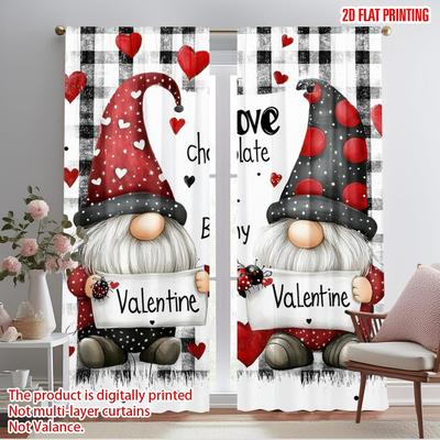 2ks, 2D plošný tisk Populární závěsové panely Skřítek Valentýn Odolný polyester (bez tyče) Všechna roční období pro obývací pokoj,