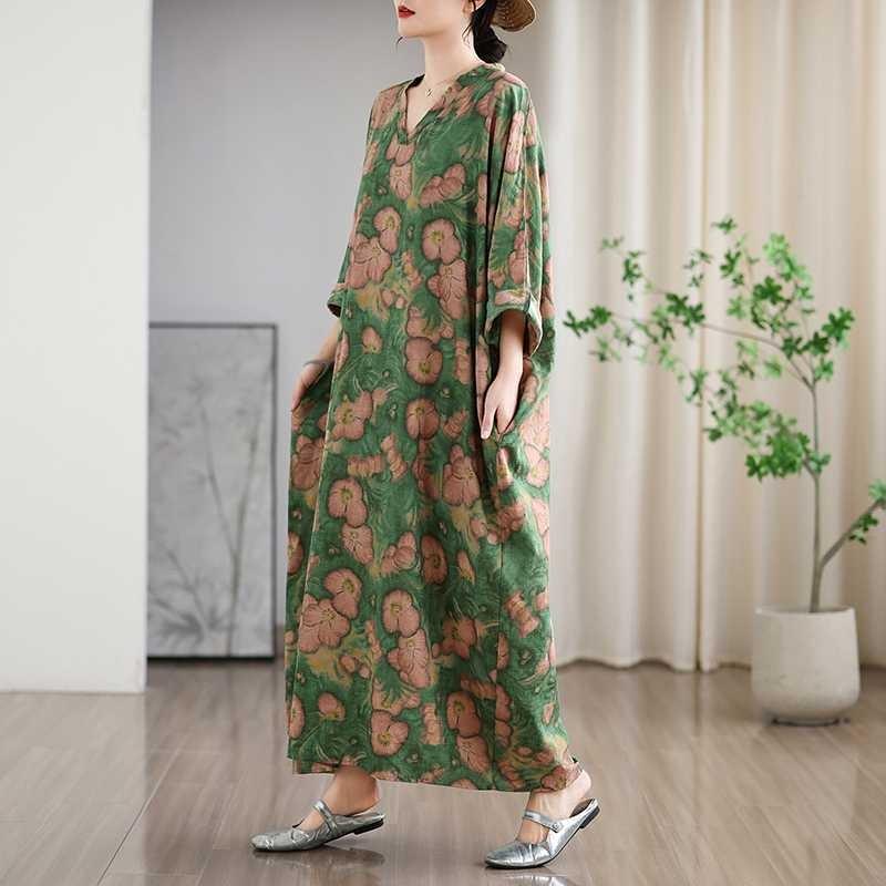 New Floral Vacation Style Travel V-Neck Vintage Dresses