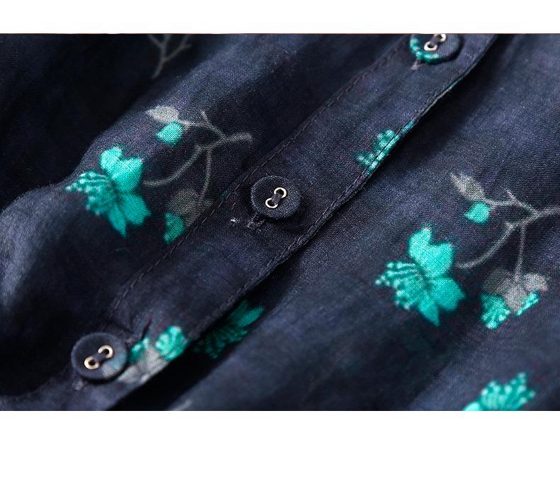 Abito da donna con scollo a V, cotone e lino, manica a cinque quarti, allacciatura, estivo 2024, retro, dimagrante in vita, lungo