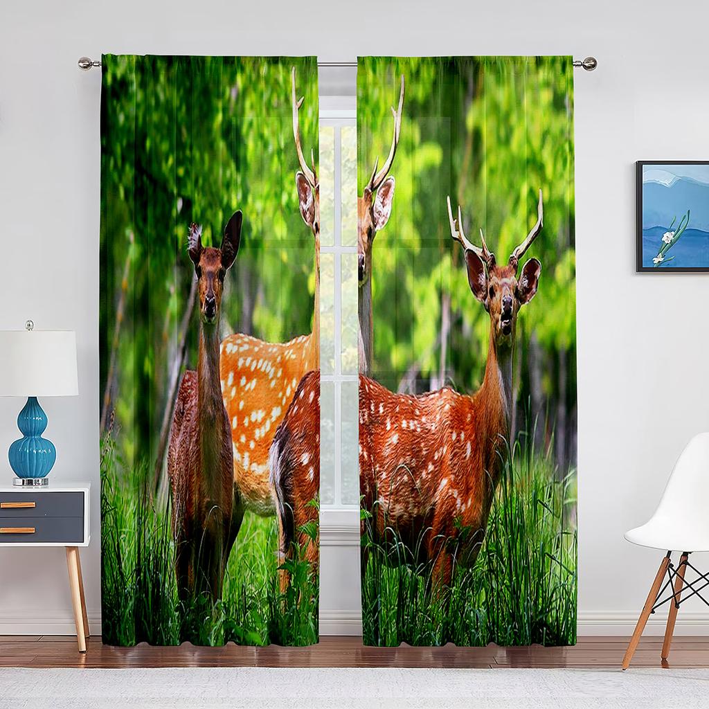Sika Deer Nature Autumn Forest Wildlife Sheer Voile Curtain for Living Room Bedroom Kitchen Modern Tulle Window Treatment Decor