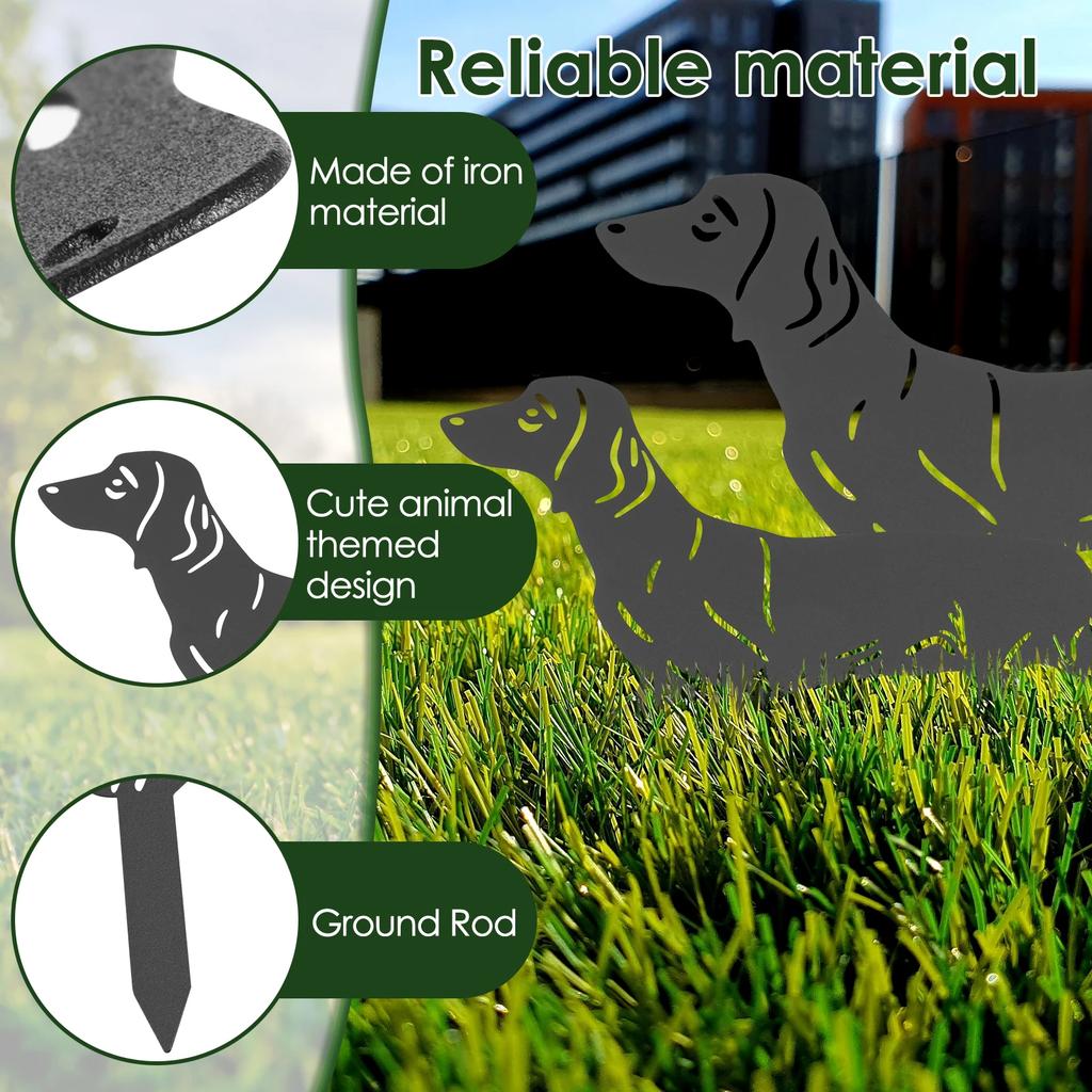 2Pcs Dog Garden Stakes Iron Dachshund Figurines Outdoor Rustproof Garden Iron Art Decoration for Patio Lawn Balcony Dog Lovers