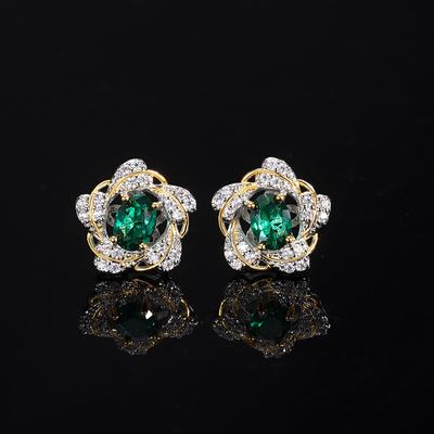 Elegant Jewelry New Retro Earrings Emerald Ruby Sapphire Stud Earrings Two-Color Plating Fashion