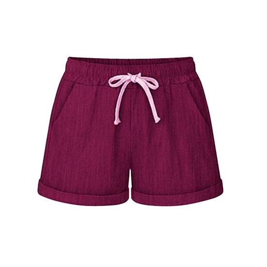 Plus Size Casual Women Summer Solid Color Drawstring Shorts Loose Hot Pants