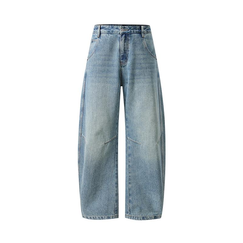 New Scimitar Pants Men's Jeans Loose Wide Legs Ruffian Handsome American Casual Light Color Retro Blue Spring and Autumn Trendy