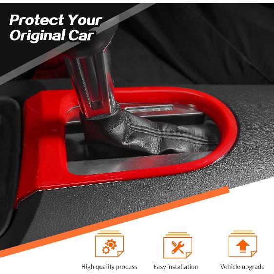 JeCar for Mustang Red Interior Gear Shift Panel Cover Trim Fit for Ford Mustang 2015-2023