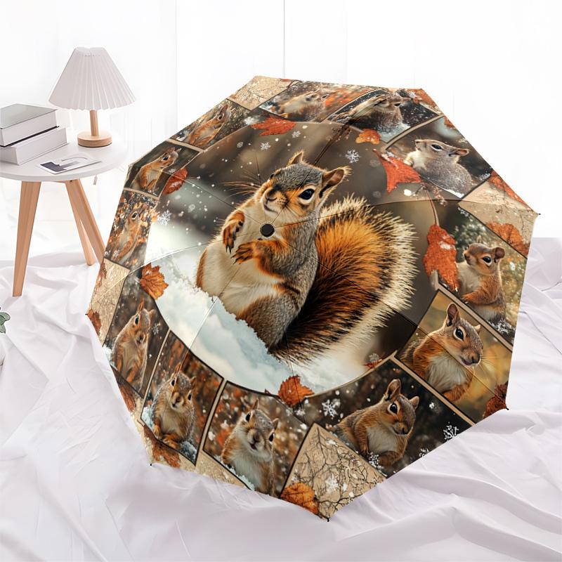 1 PC Automatic Folding Umbrella - Squirrel Pattern, Portable & Foldable Design with 8 Ribs, Christmas Birthday Gifts