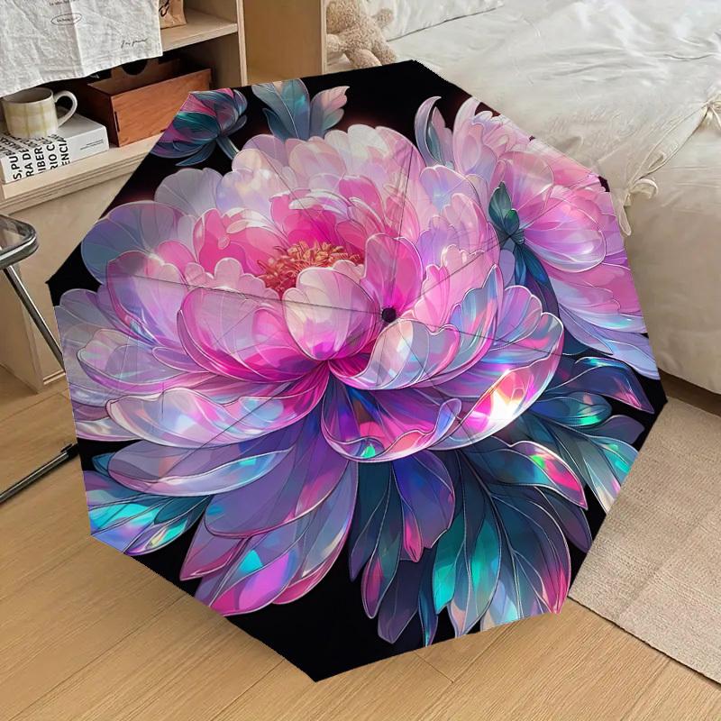 

1pc Floral Pattern Themed Design umbrella -Home Travel Portable Outdoor Accessories, 3-Fold Compact Cute Umbrella for Men & Wo Iron&8K