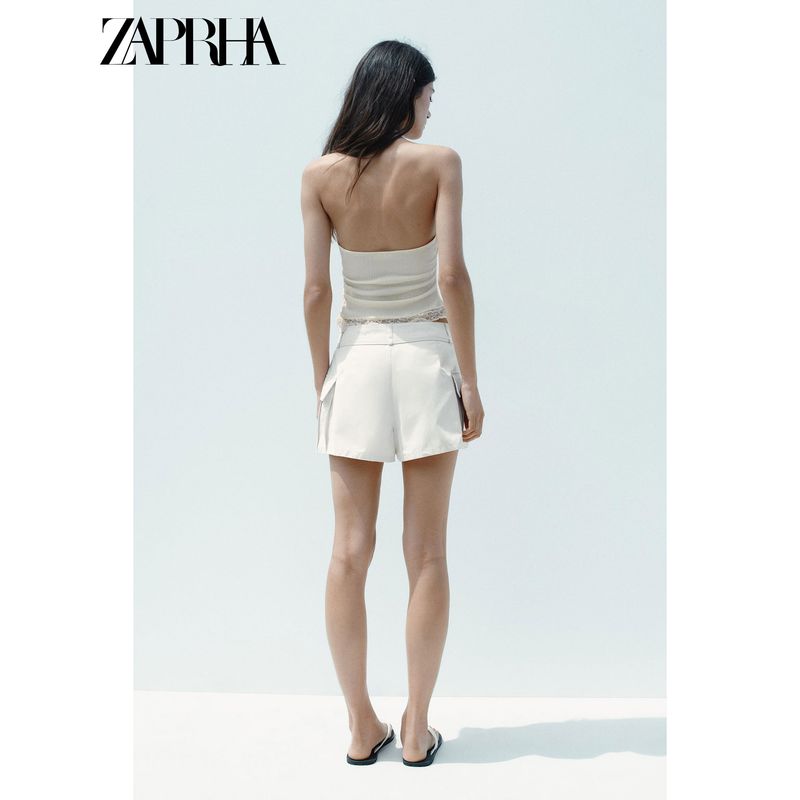 Zaprha 2025 Summer New Neutral Style Bow Lace-up Simple and Versatile Cargo Short Culottes 4391504