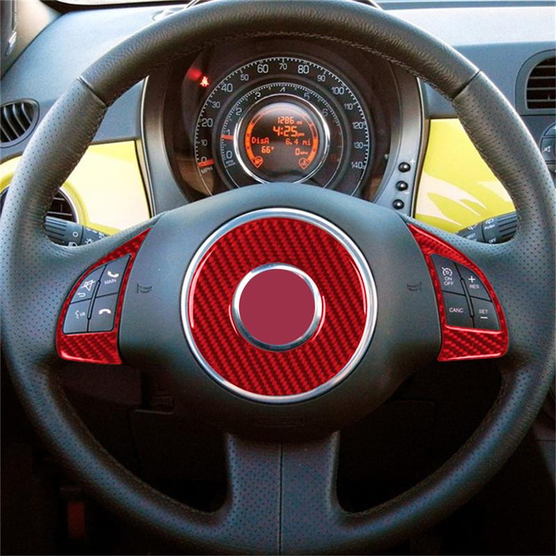 Carbon Fiber Car Steering Wheel Panel Buttons Trim Frame Cover Sticker For Fiat 500 2012-2015 Car Styling Accessories