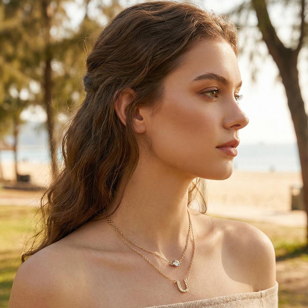 ins cold wind simple zircon multi-layer necklace collarbone chain U-shaped horseshoe choker stacked neck chain