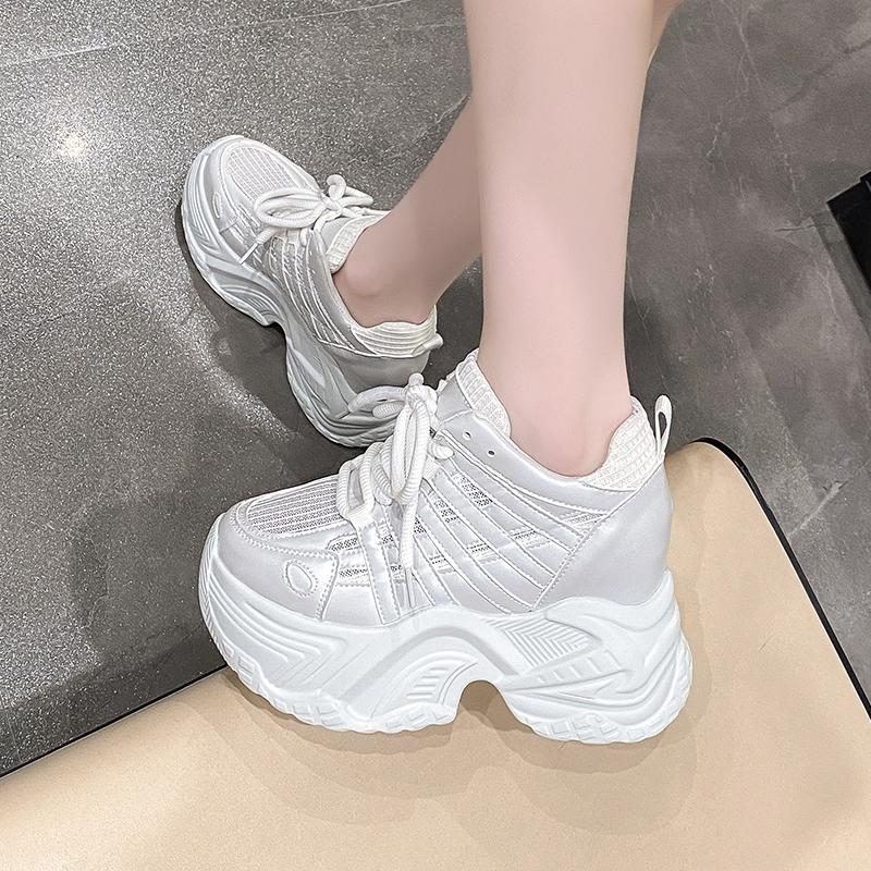 Fashion 10CM Women Platform Sneakers Lace-up Sport Dad Shoes High Top Chunky Casual Shoes Woman Thick Bottom Breathable Mesh Shoes