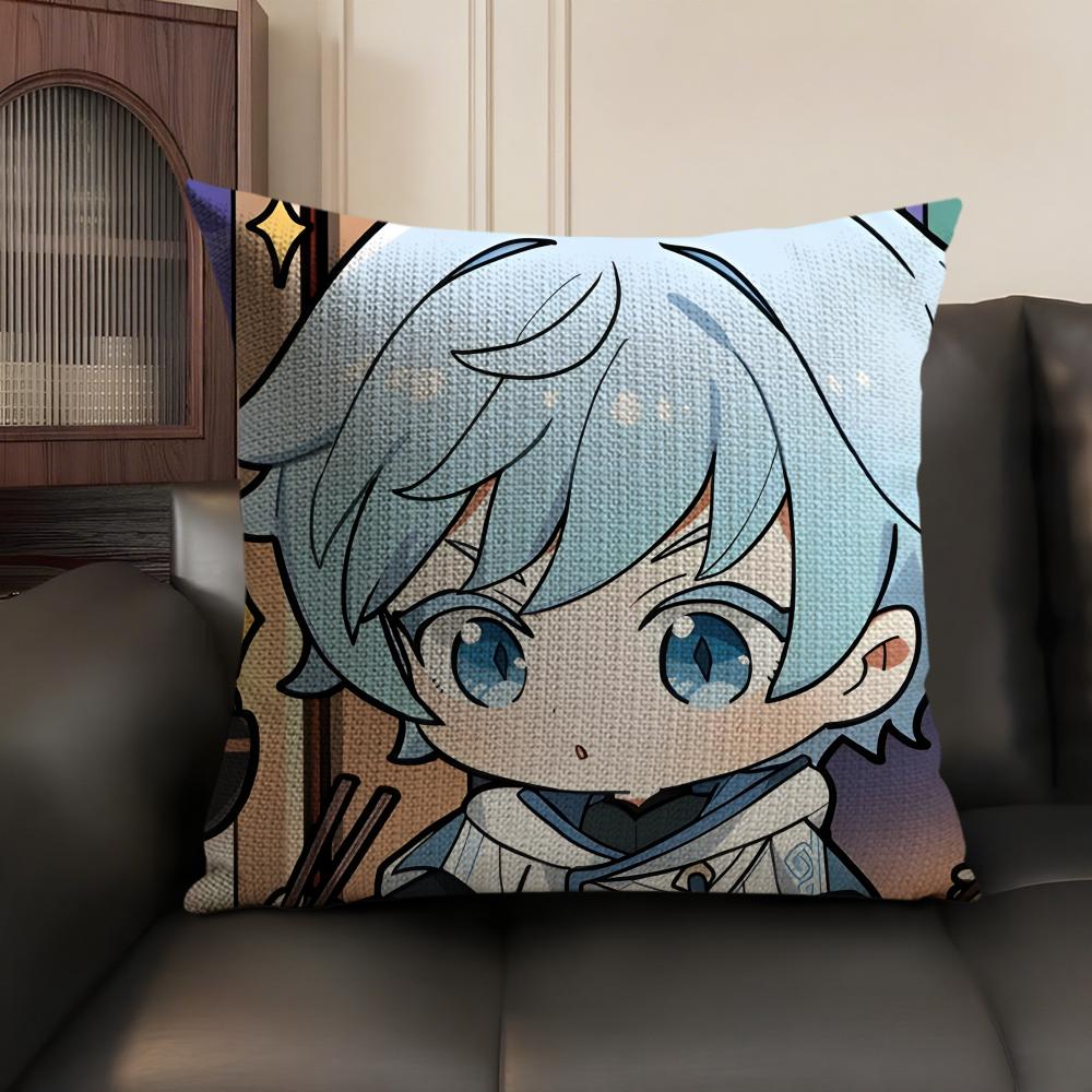 Chongyun Cute Genshin Impact Cushion Cover Natural Linen Organic Fabric Double-Sided Printing Sofa Home Decor Gift Pillow Case