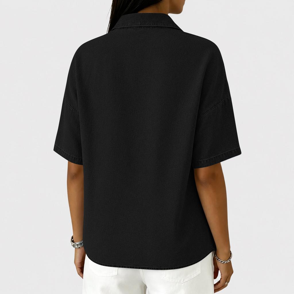Women's Loose Fit Denim Button Trim Top, Casual Button Blouse for Women, Daily Wear Basic Top