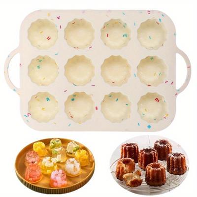 Canele Silikonform, 12-Kavitäten Mini Antihaft Canele Silikon Backkuchenform für Brot Muffin Spülmaschinenfest