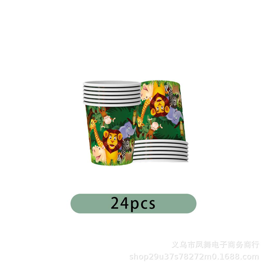Jungle Animal Set Party Supplies Disposable Cutlery Paper Plates Paper Cups Tissue Boys Girls Birthday Pie