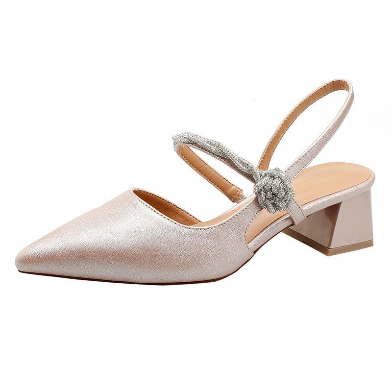 Baotou sandals women's 2025 new summer French Mary Jane shoes thick heel silver word with pointed high heels