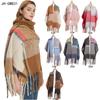 Autumn Winter Imitation Mohair Color Block Plaid Thick Fringe Scarf Shawl