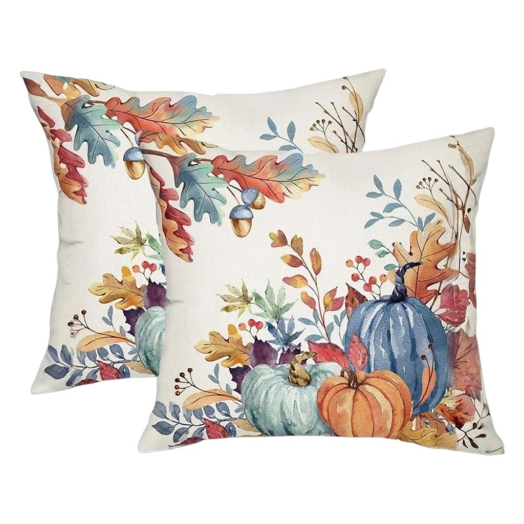 2Pcs Thanksgiving Decor Pillowcase Washable Pumpkin Print Cushion Cover Wear Resist Sofa Linen Pillow Covers for Outdoor Couch