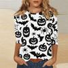 Women's Fashion Casual Three-quarter Sleeve Halloween Printed Round Neck Top