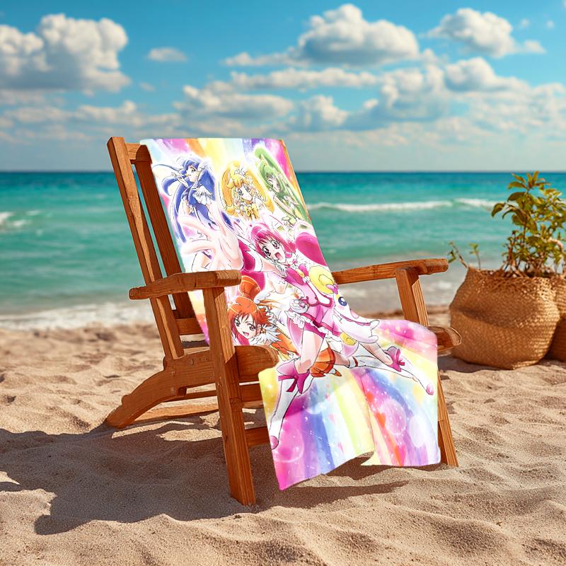 1pc Pretty Cure2 Beach Towel, Comfortable and Thick, and Swimming/Bath/Picnic/Camping Towel, Suitable for Seaside Beaches