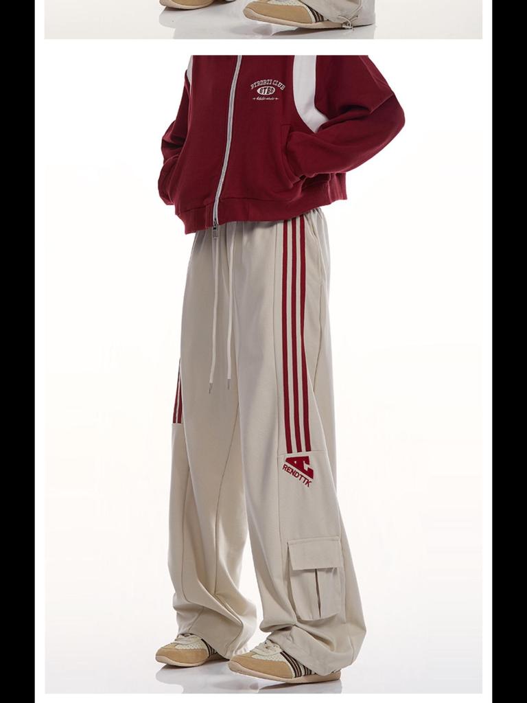 Unisexové retro hip-hopové rovné tepláky se třemi pruhy