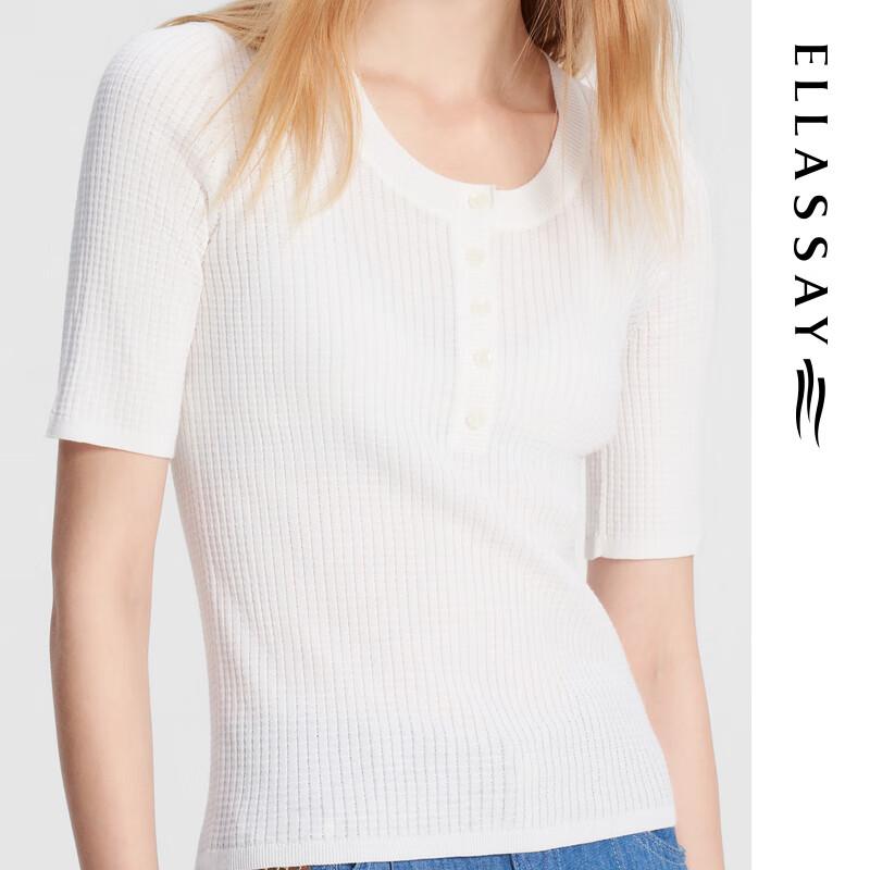 ELLASSAY Women's Fine Grid Textured Knit Short Sleeve Top