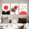 Abstract Red Sun Canvas Art Wall Painting Aesthetic Posters and Prints Nordic Tree Landscape Wall Pictures for Living Room Decor